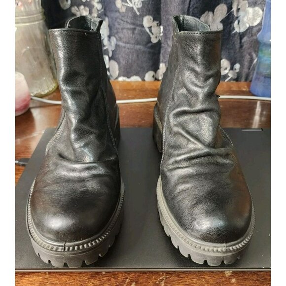 Igi&Co Black Slouchy Leather Boots Asymmetrical Zipper Italy Sz 37 / US 6.5 - Picture 2 of 10